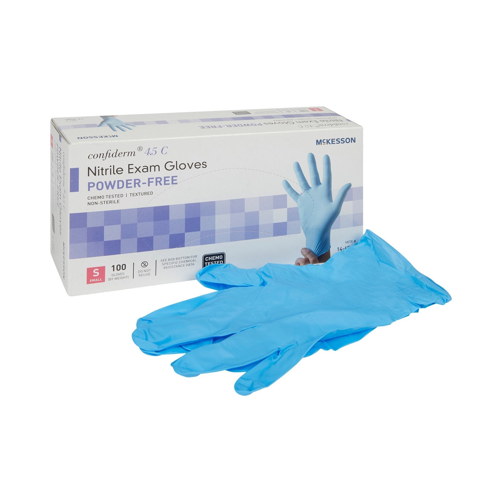 Exam Glove McKesson Confiderm 4.5C Small NonSterile Nitrile Standard Cuff Length Textured Fingertips Blue Chemo Tested