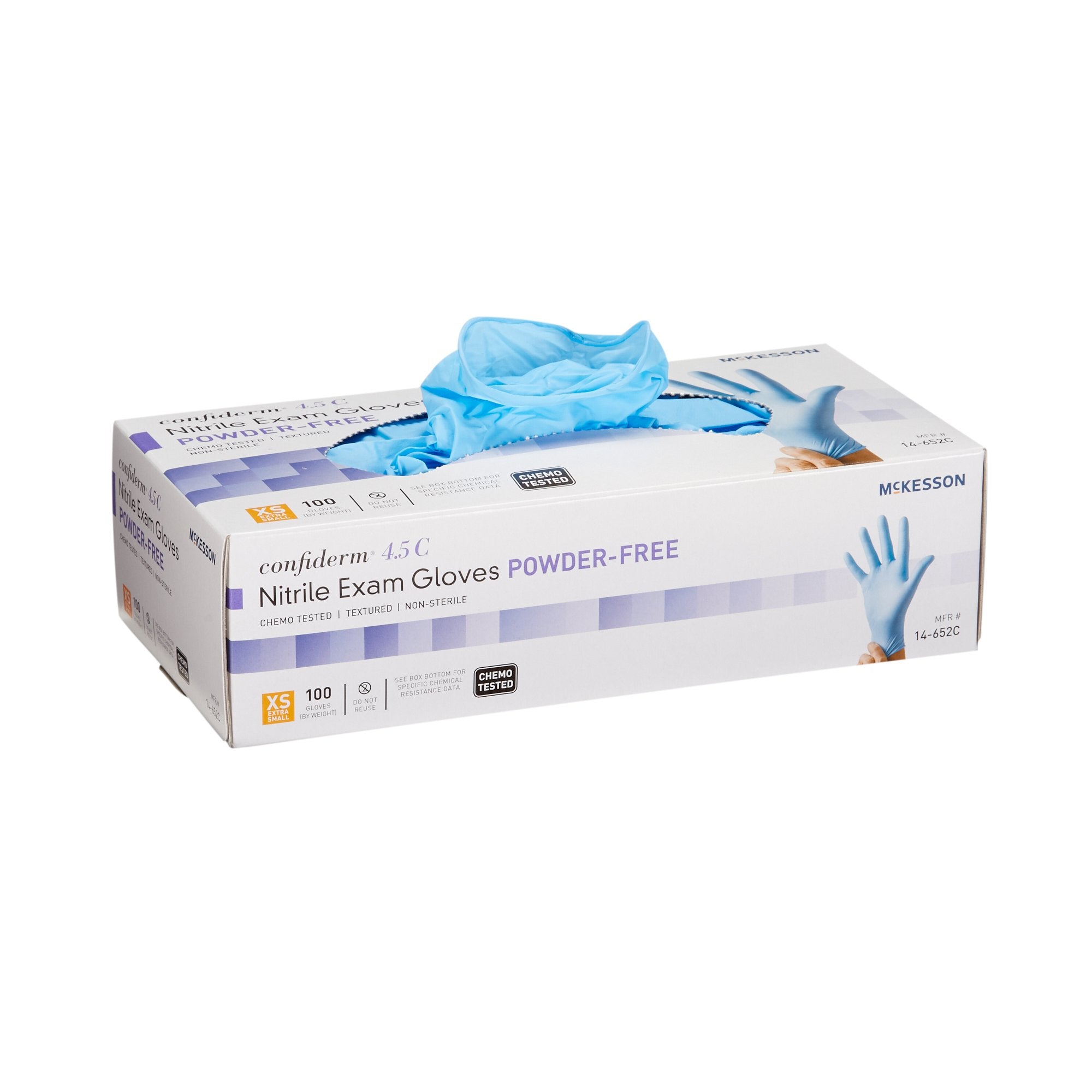 Exam Glove McKesson Confiderm 4.5C X Small NonSterile Nitrile Standard Cuff Length Textured Fingertips Blue Chemo Tested
