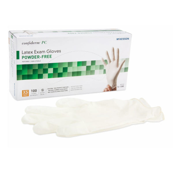 Exam Glove McKesson Confiderm X Small NonSterile Latex Standard Cuff Length Fully Textured Ivory Not Rated