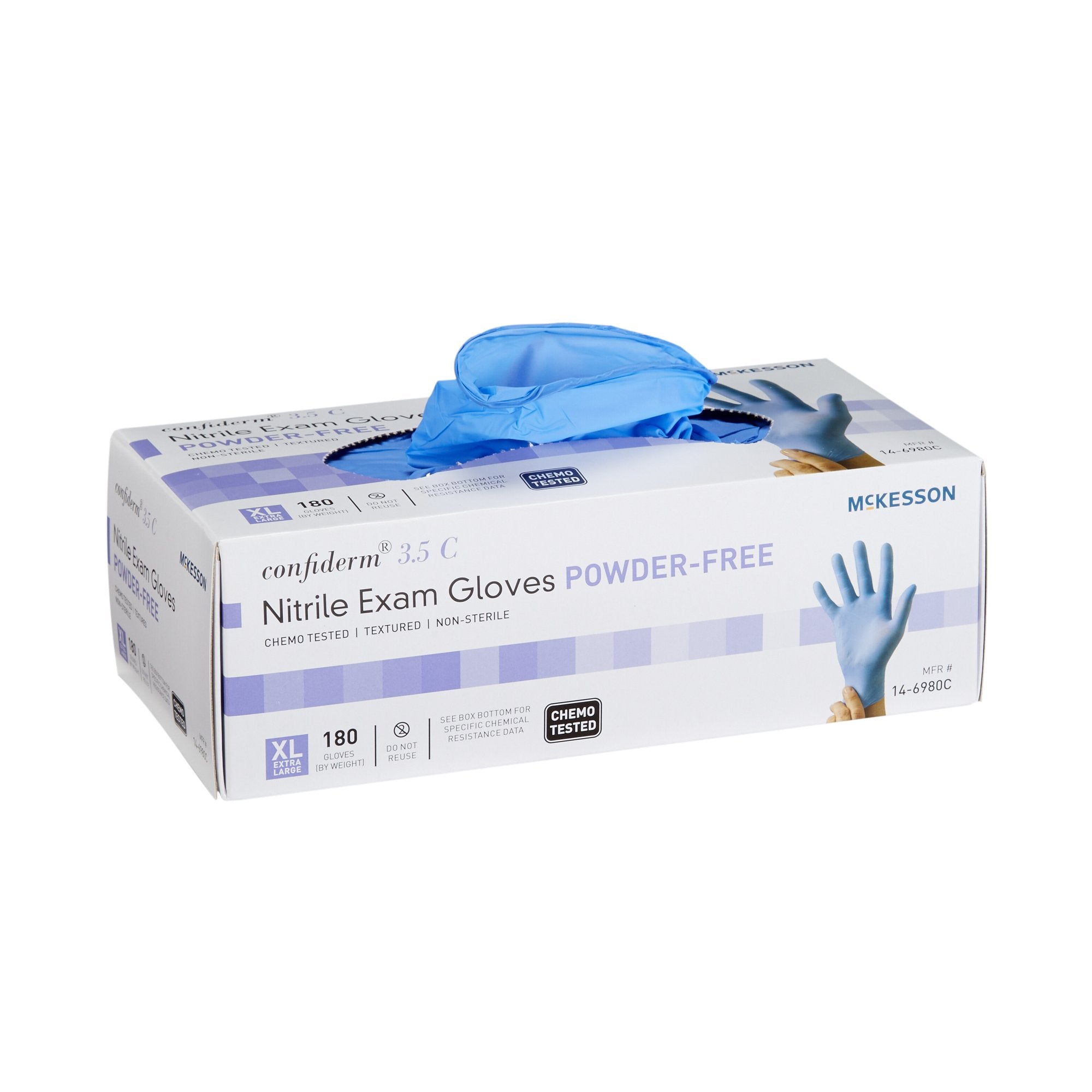 Exam Glove McKesson Confiderm 3.5C X Large NonSterile Nitrile Standard Cuff Length Textured Fingertips Blue Chemo Tested