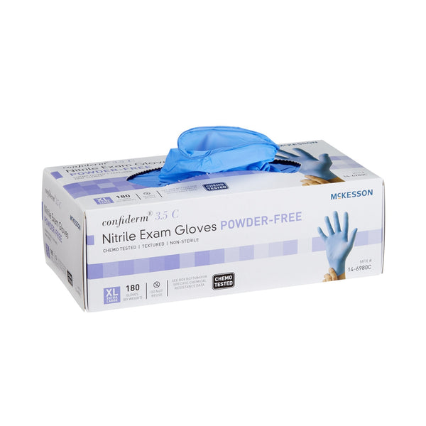 Exam Glove McKesson Confiderm 3.5C X Large NonSterile Nitrile Standard Cuff Length Textured Fingertips Blue Chemo Tested