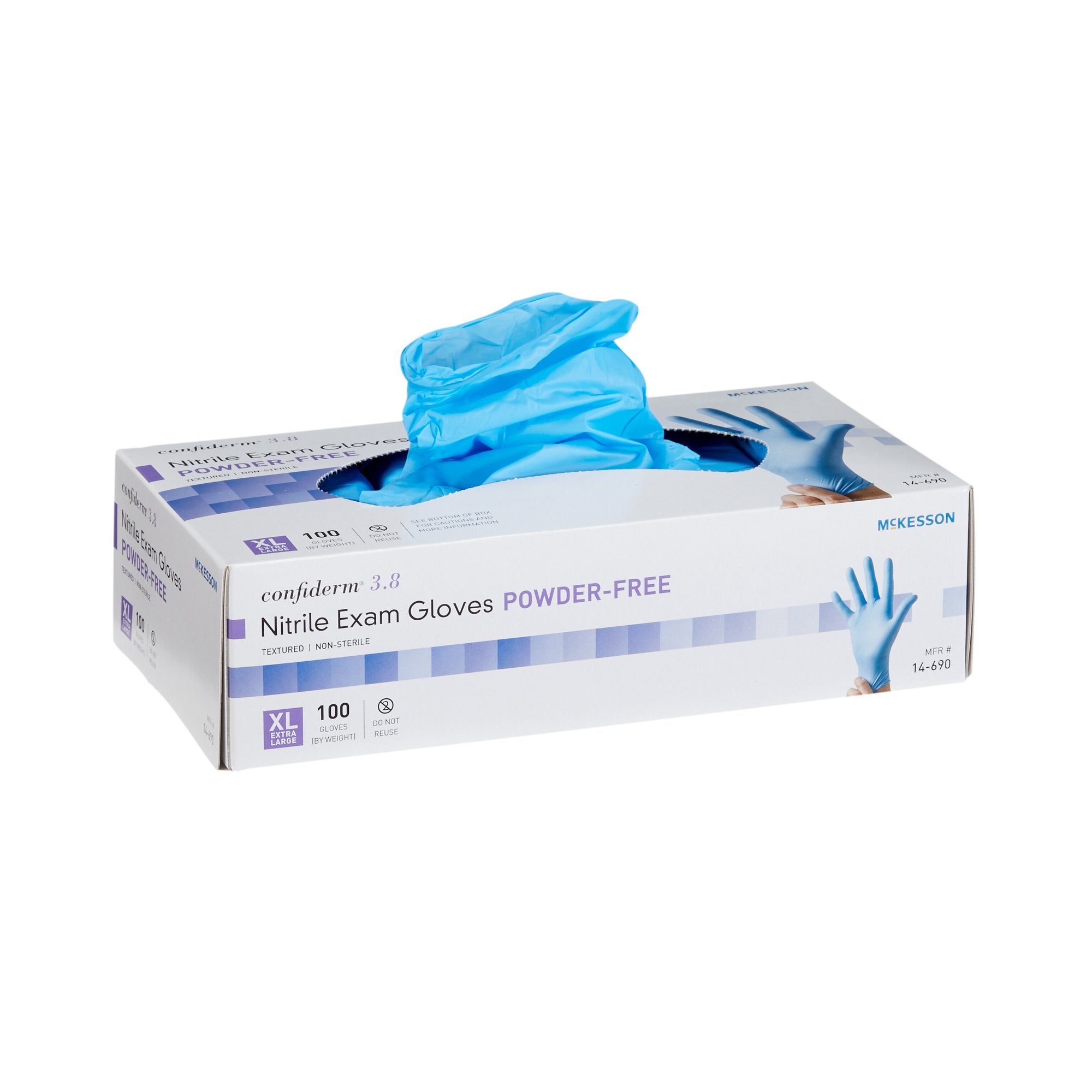 Exam Glove McKesson Confiderm 3.8 X Large NonSterile Nitrile Standard Cuff Length Textured Fingertips Blue Not Rated