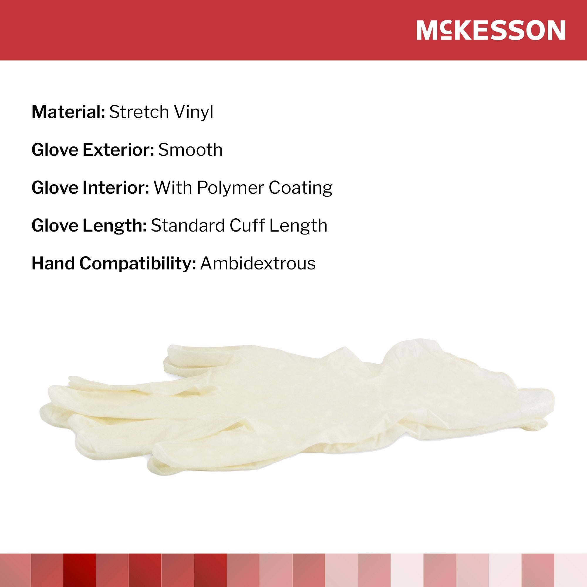 exam glove mckesson large nonsterile stretch vinyl standard cuff length smooth ivory not rated packaging type box