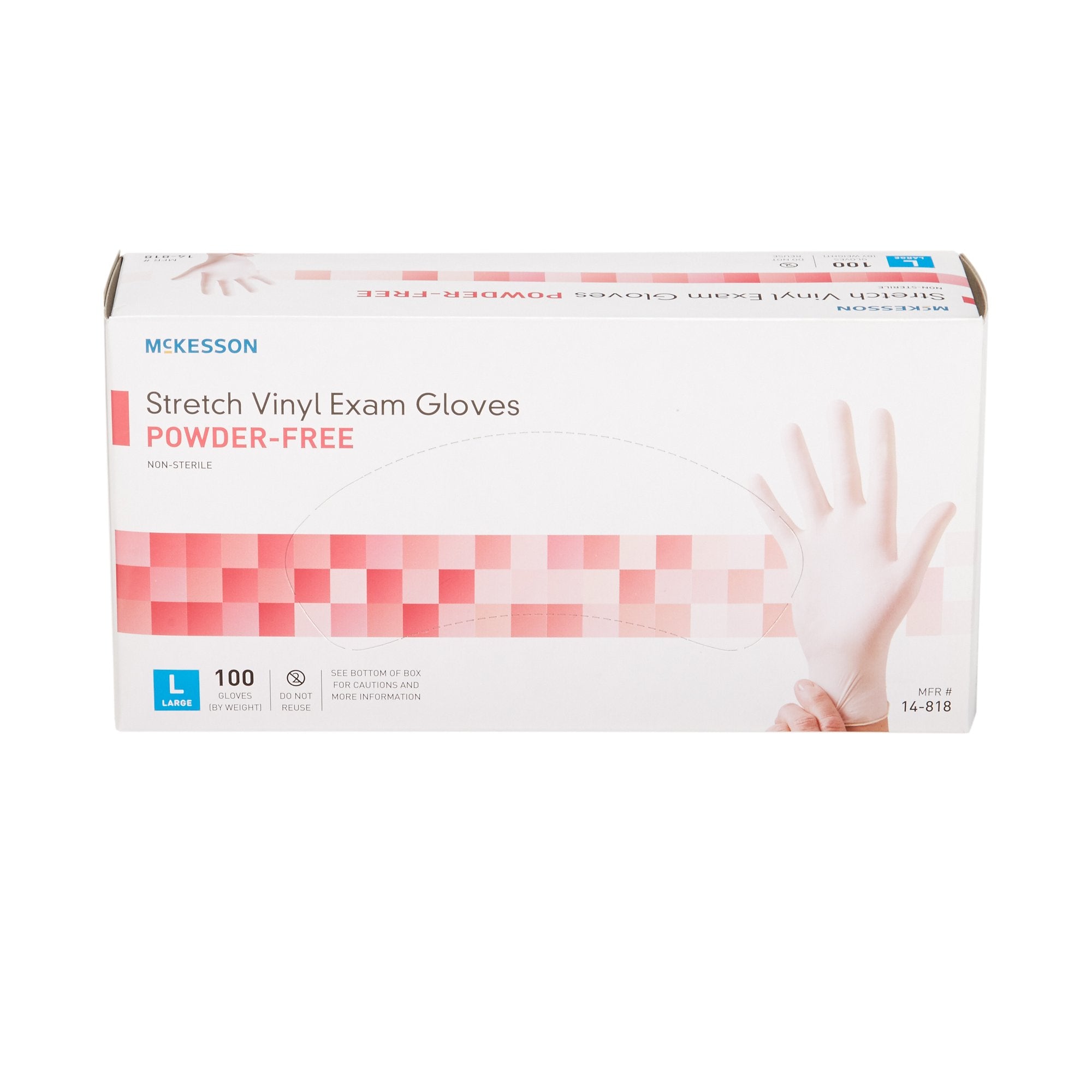 exam glove mckesson large nonsterile stretch vinyl standard cuff length smooth ivory not rated packaging type box