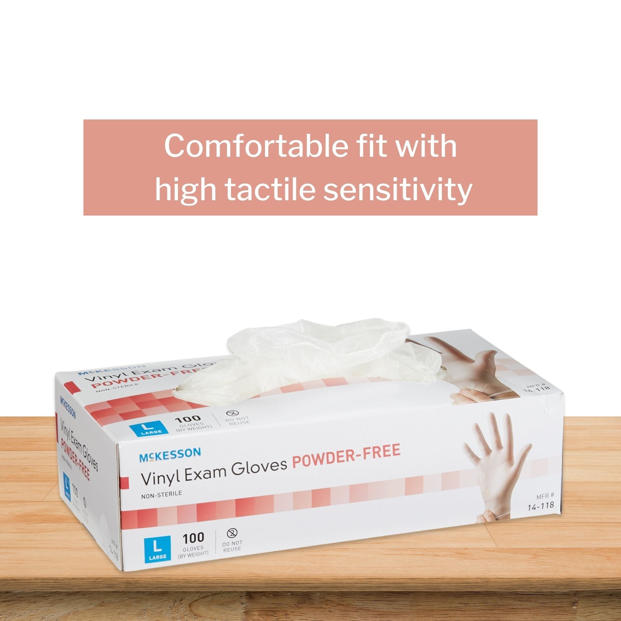 exam glove mckesson large nonsterile vinyl standard cuff length smooth clear not rated packaging type box