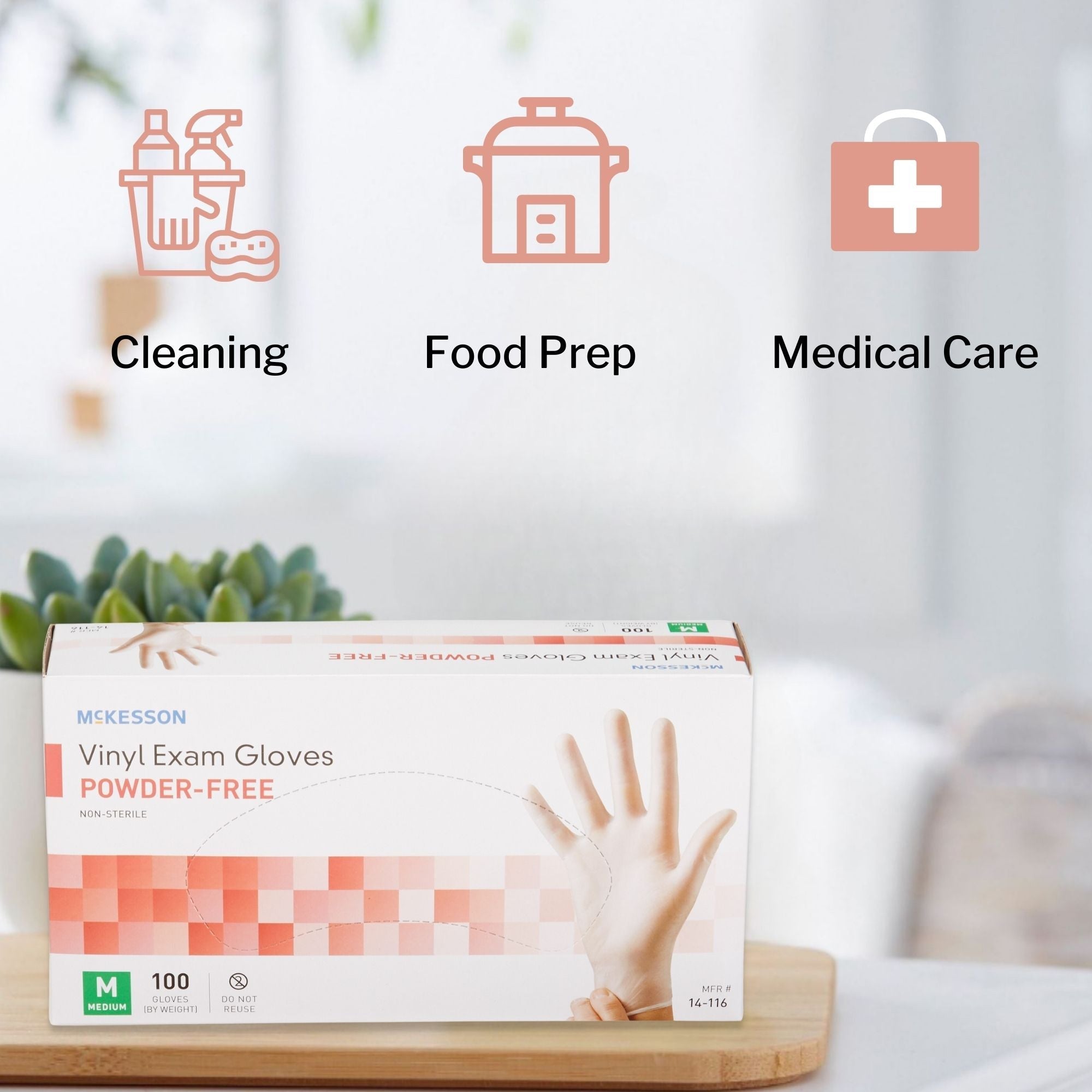 exam glove mckesson medium nonsterile vinyl standard cuff length smooth clear not rated packaging type box