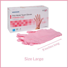 exam glove mckesson pink nitrile large nonsterile nitrile standard cuff length textured fingertips pink not rated packaging type box
