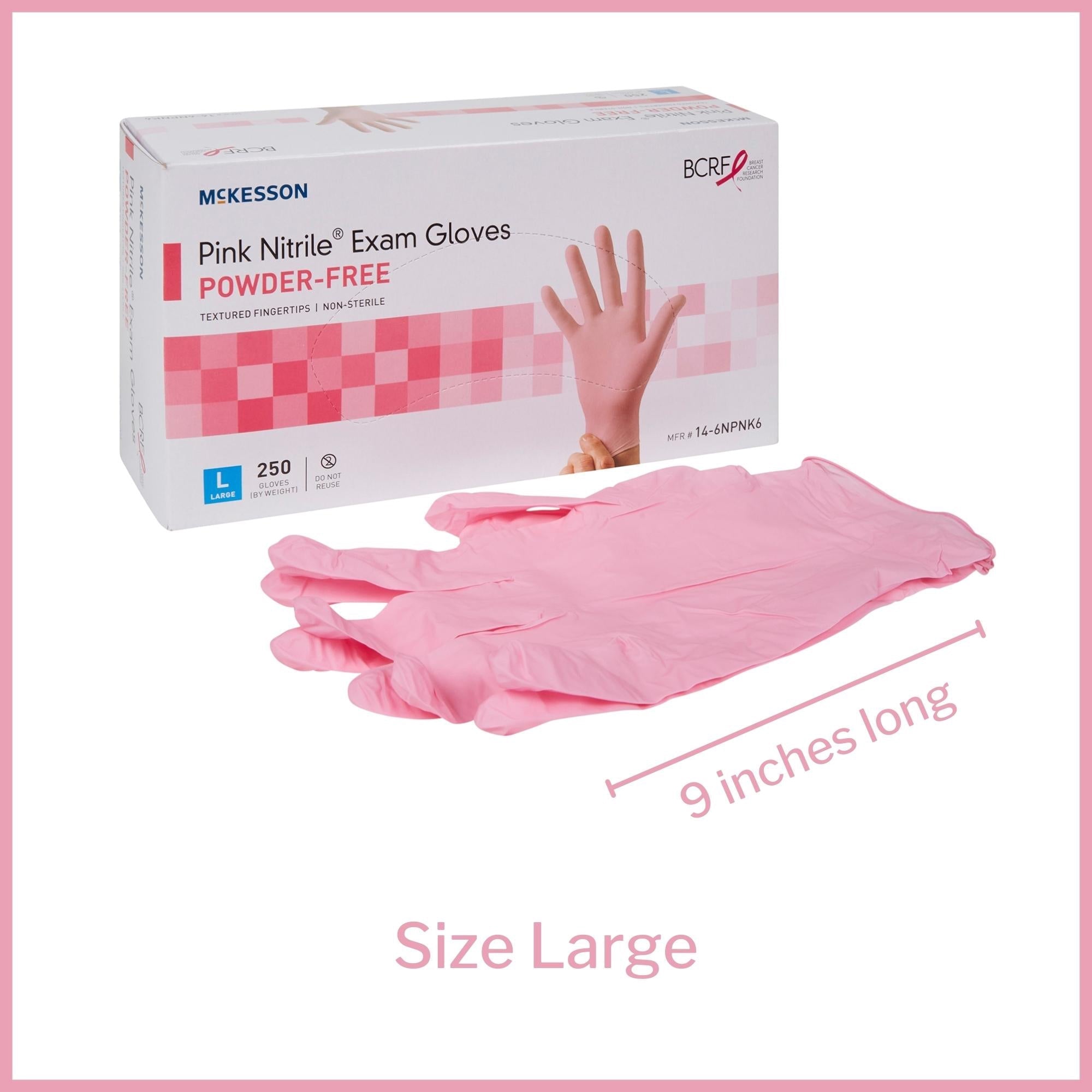 exam glove mckesson pink nitrile large nonsterile nitrile standard cuff length textured fingertips pink not rated packaging type box