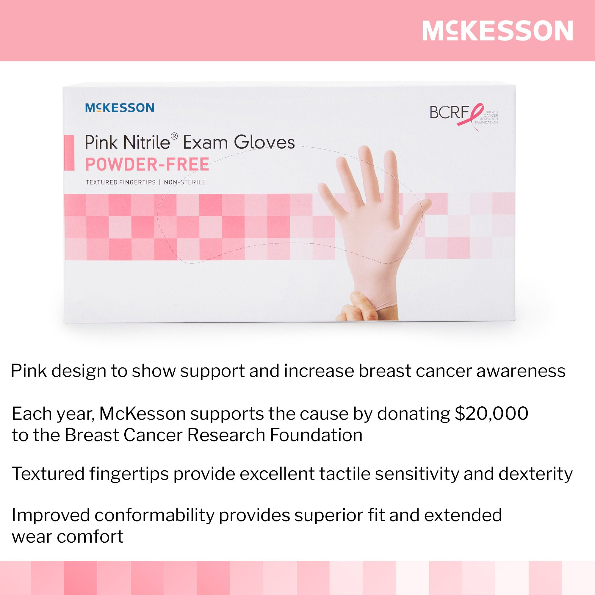 exam glove mckesson pink nitrile large nonsterile nitrile standard cuff length textured fingertips pink not rated packaging type box