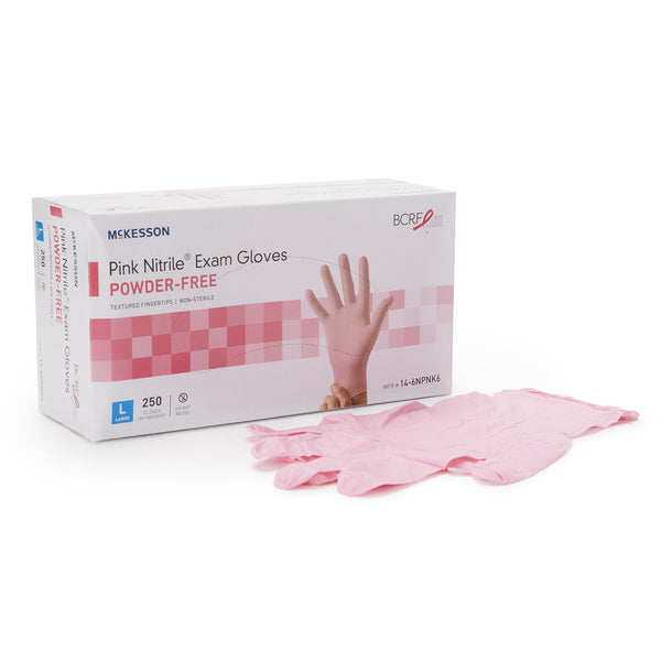 Exam Glove McKesson Pink Nitrile Large NonSterile Nitrile Standard Cuff Length Textured Fingertips Pink Not Rated