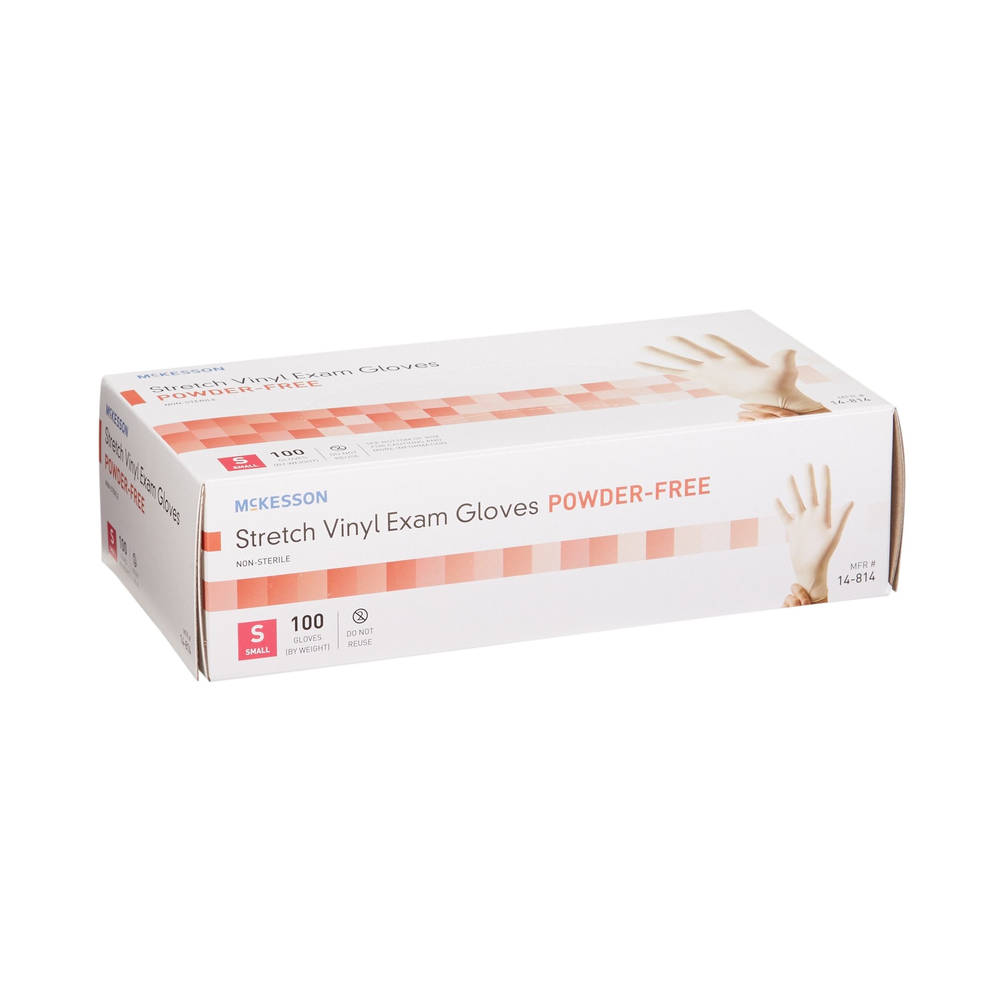 exam glove mckesson small nonsterile stretch vinyl standard cuff length smooth ivory not rated packaging type box