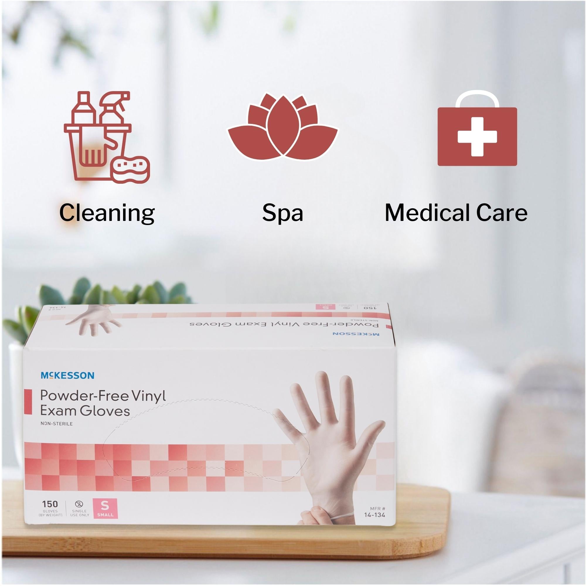 exam glove mckesson small nonsterile vinyl standard cuff length smooth clear not rated packaging type box