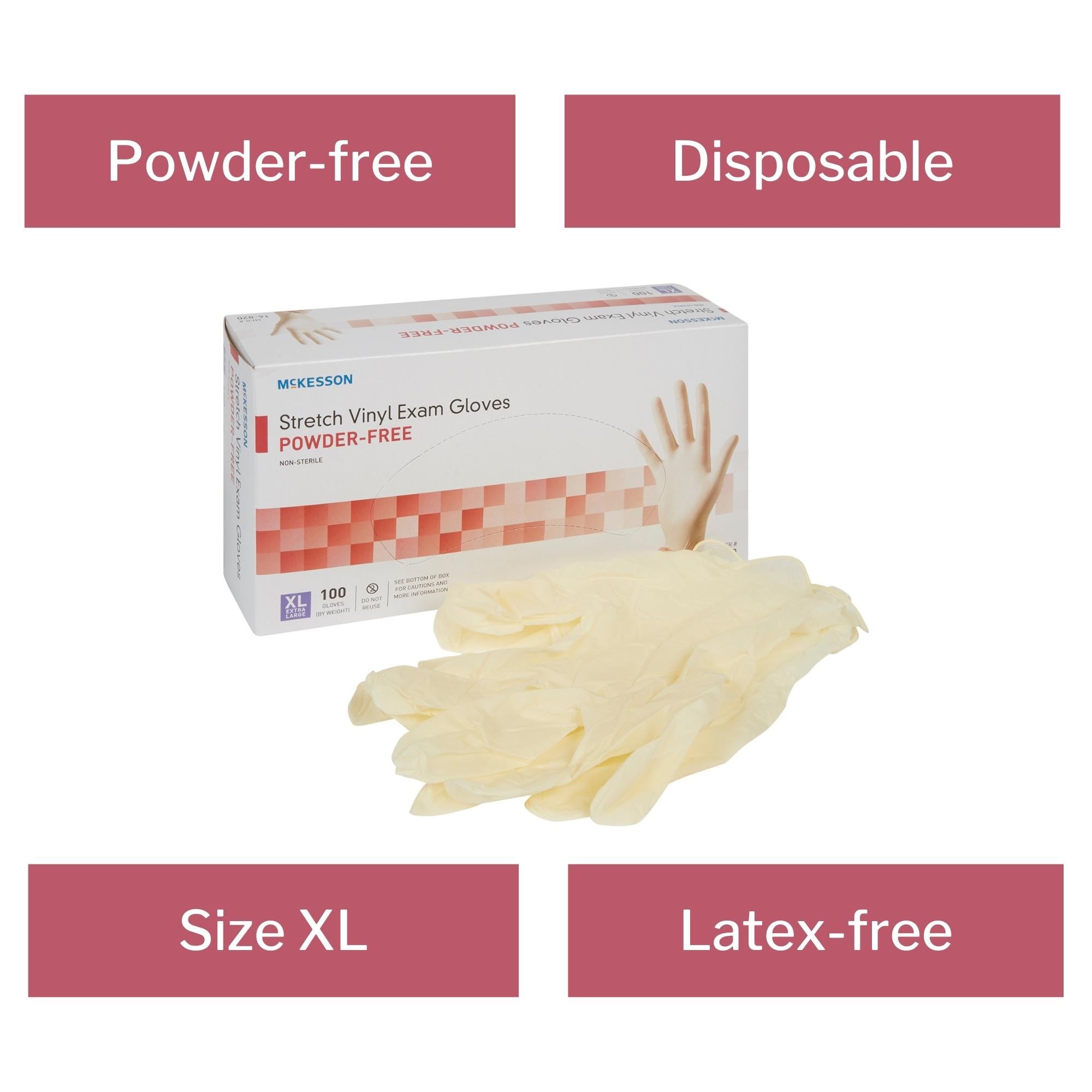 exam glove mckesson x large nonsterile stretch vinyl standard cuff length smooth ivory not rated packaging type box