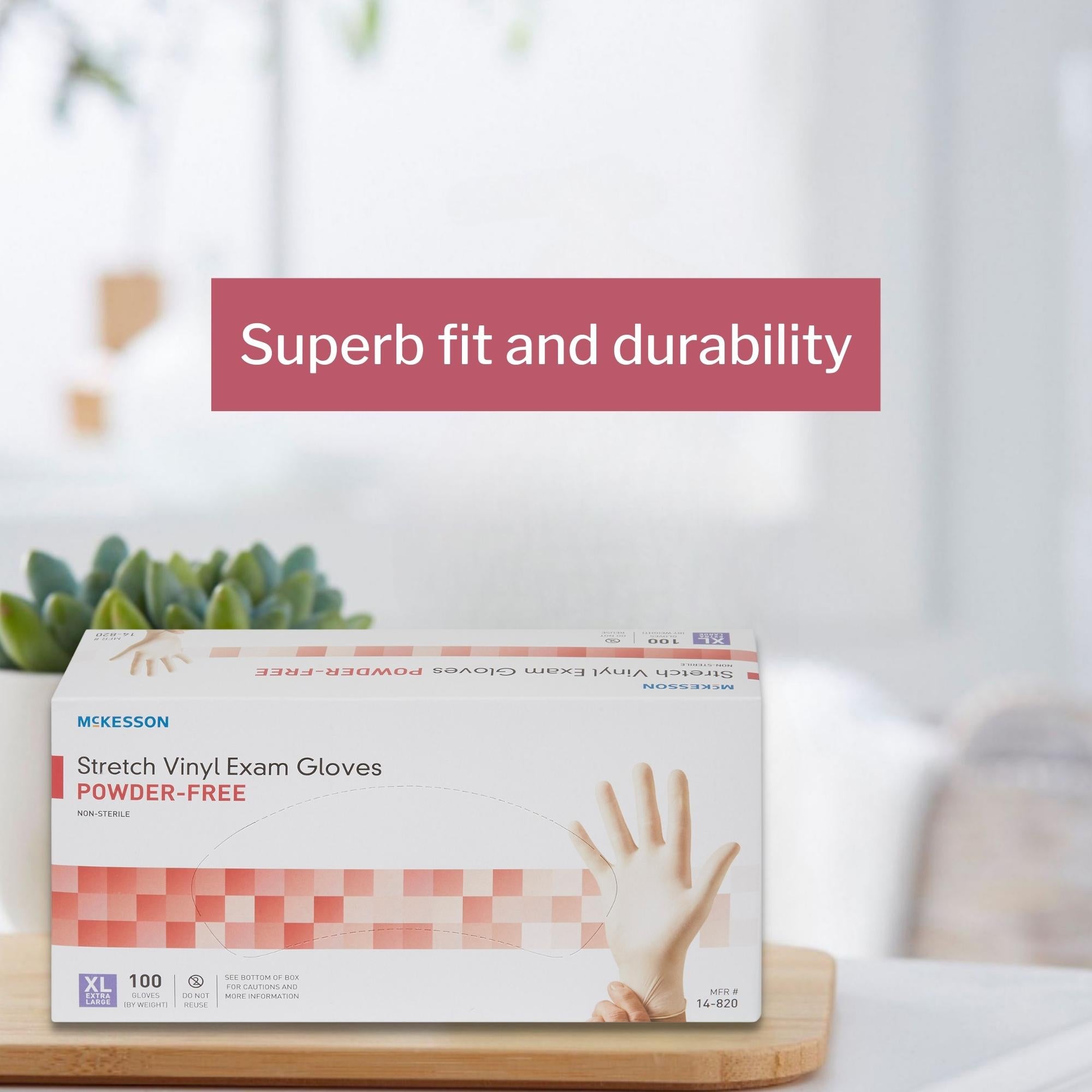exam glove mckesson x large nonsterile stretch vinyl standard cuff length smooth ivory not rated packaging type box