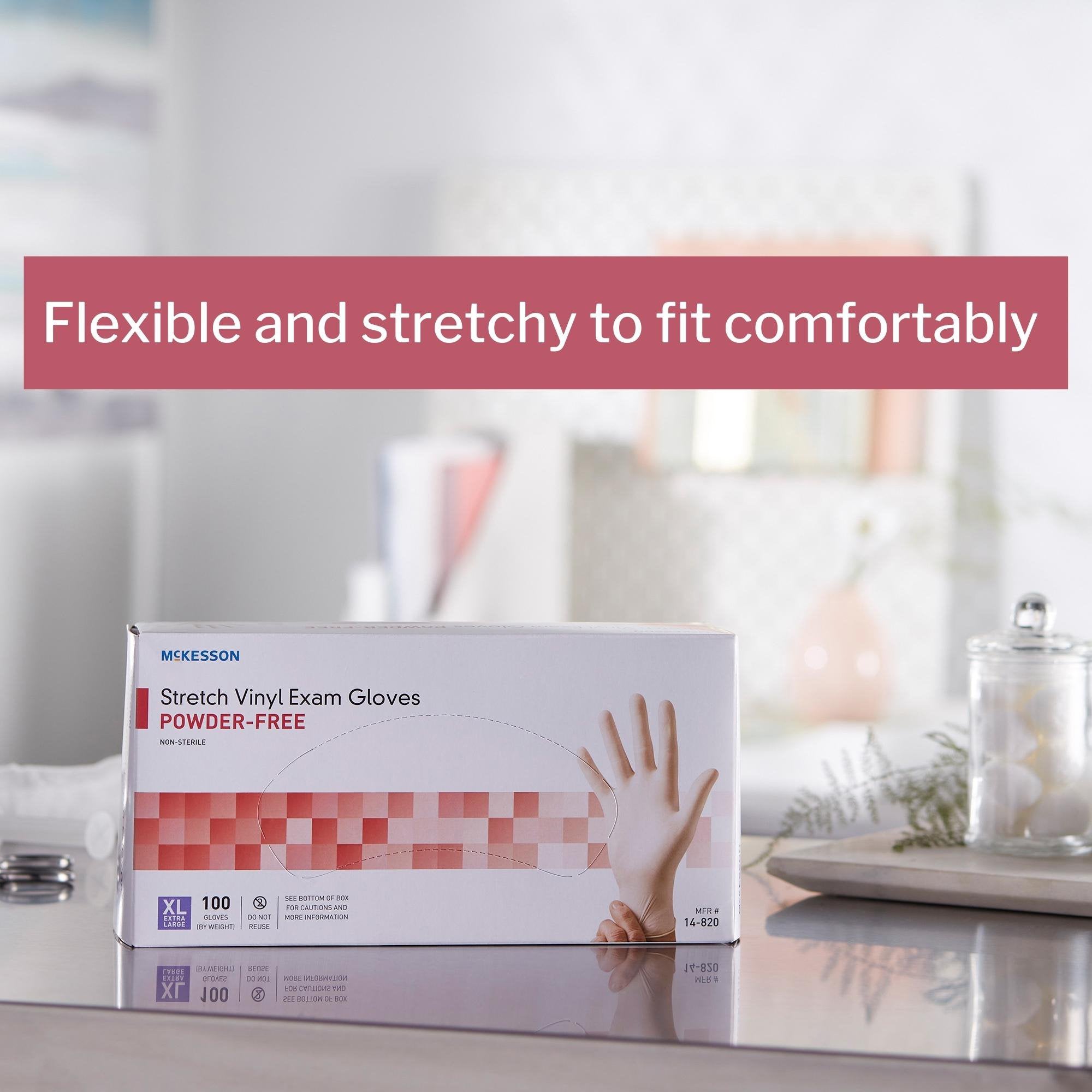 exam glove mckesson x large nonsterile stretch vinyl standard cuff length smooth ivory not rated packaging type box