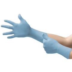 exam glove micro touch medium sterile pair nitrile extended cuff length textured fingertips blue chemo tested packaging type case