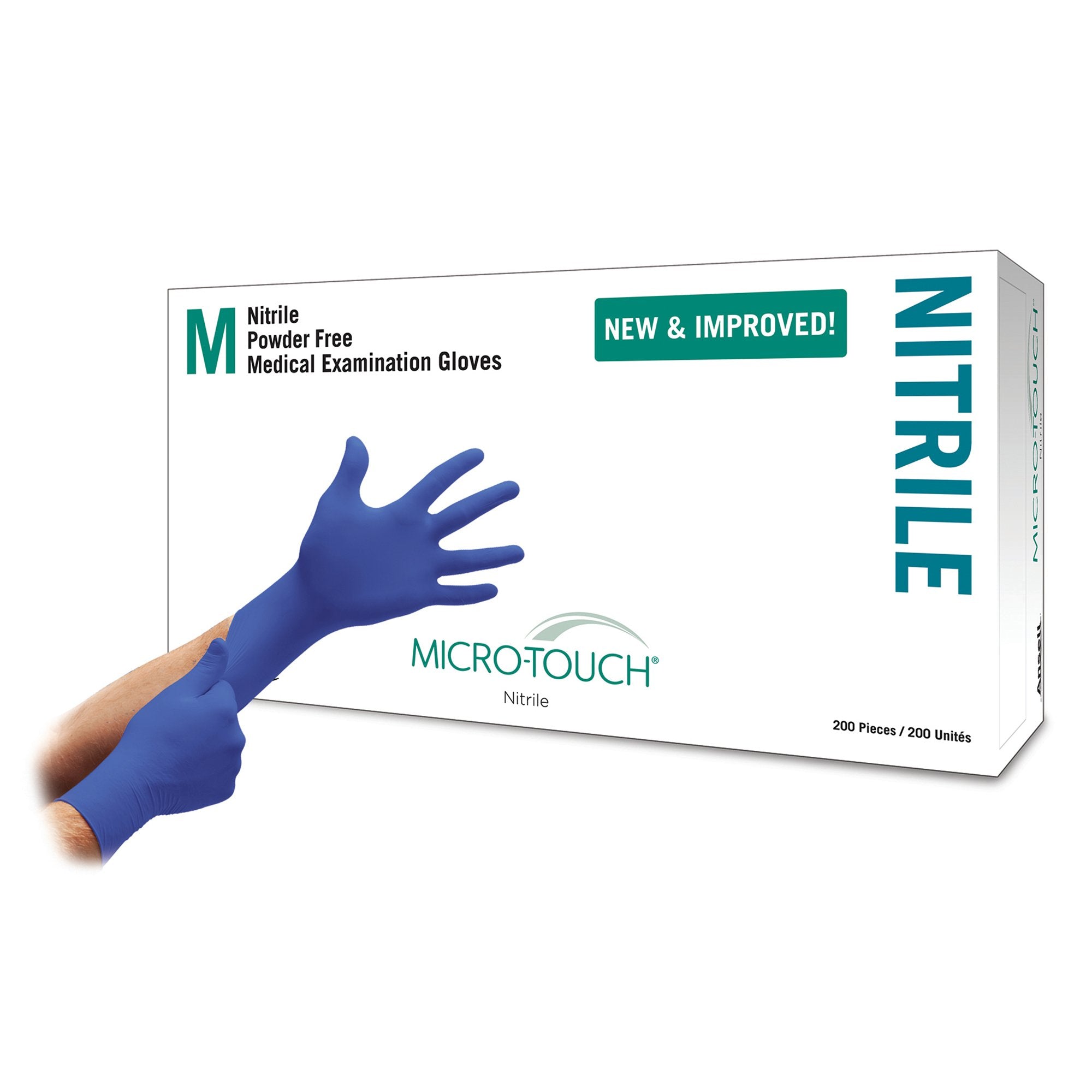 Exam Glove Micro Touch Nitrile Medium NonSterile Nitrile Standard Cuff Length Textured Fingertips Blue Chemo Tested