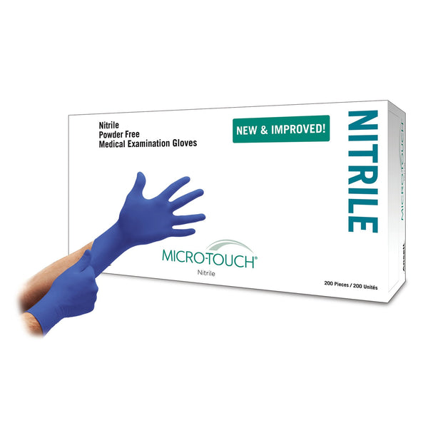 Exam Glove Micro Touch Nitrile X Large NonSterile Nitrile Standard Cuff Length Textured Fingertips Blue Chemo Tested