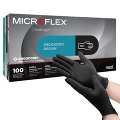 Exam Glove MICROFLEX MidKnight Touch 93-733 Small NonSterile Nitrile Standard Cuff Length Textured Fingertips Black Not Rated
