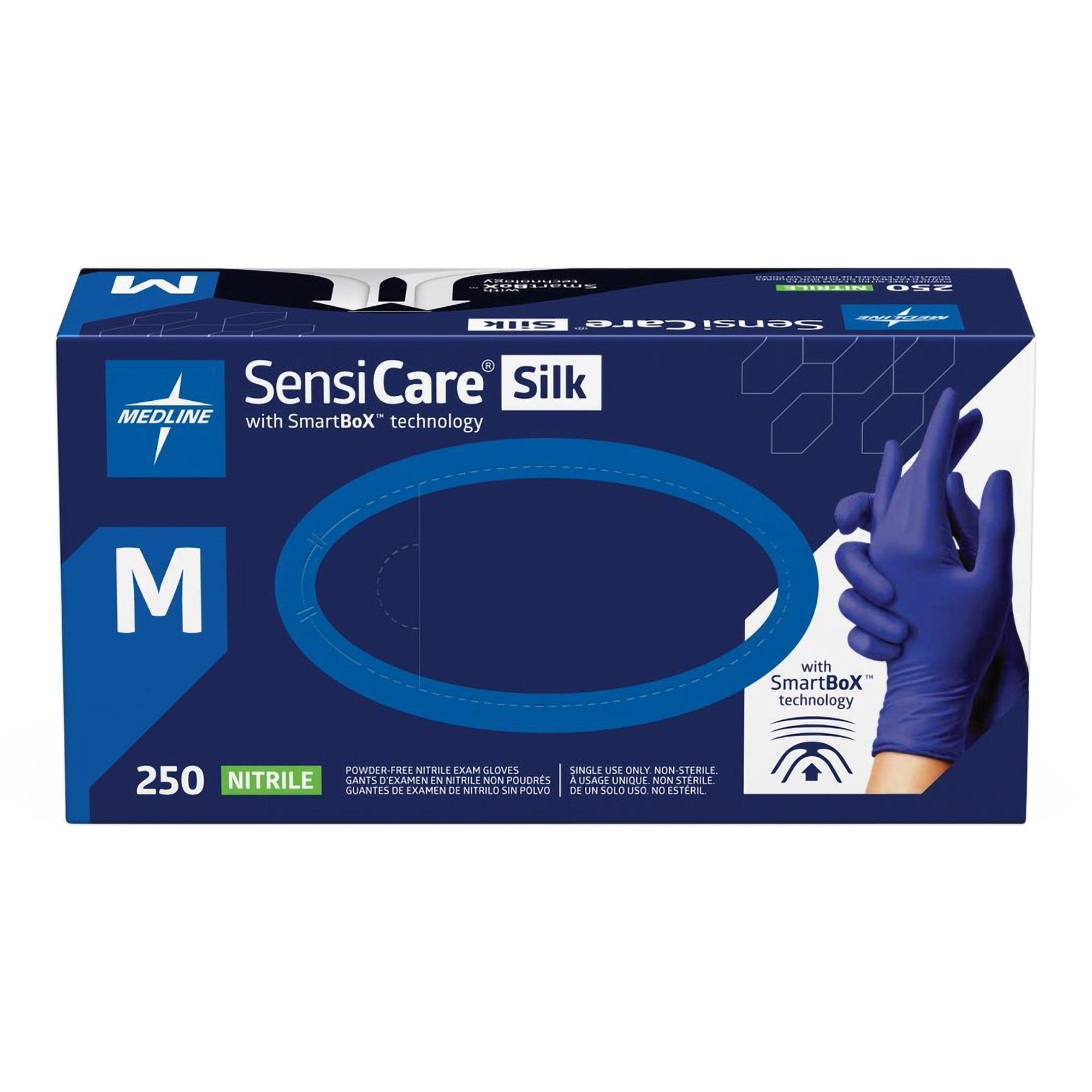 Exam Glove SensiCare Silk Medium NonSterile Nitrile Standard Cuff Length Textured Fingertips Dark Blue Chemo Tested