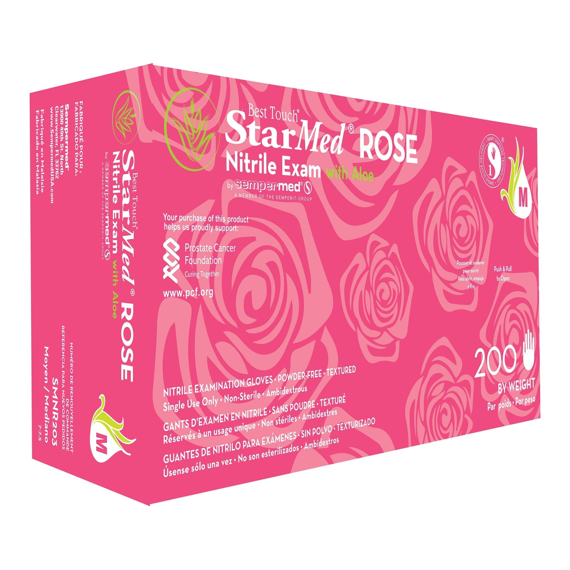 Exam Glove StarMed Rose Medium NonSterile Nitrile Standard Cuff Length Textured Fingertips Pink Not Rated