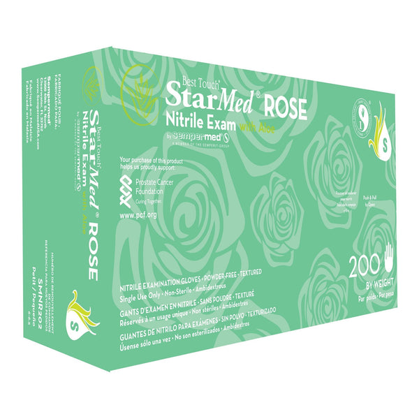 Exam Glove StarMed Rose Small NonSterile Nitrile Standard Cuff Length Textured Fingertips Pink Not Rated