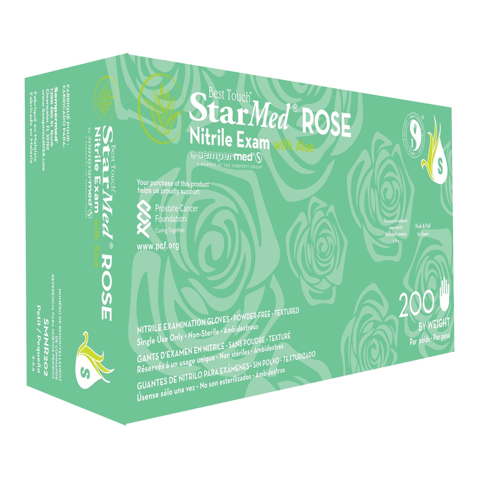 Exam Glove StarMed Rose Small NonSterile Nitrile Standard Cuff Length Textured Fingertips Pink Not Rated