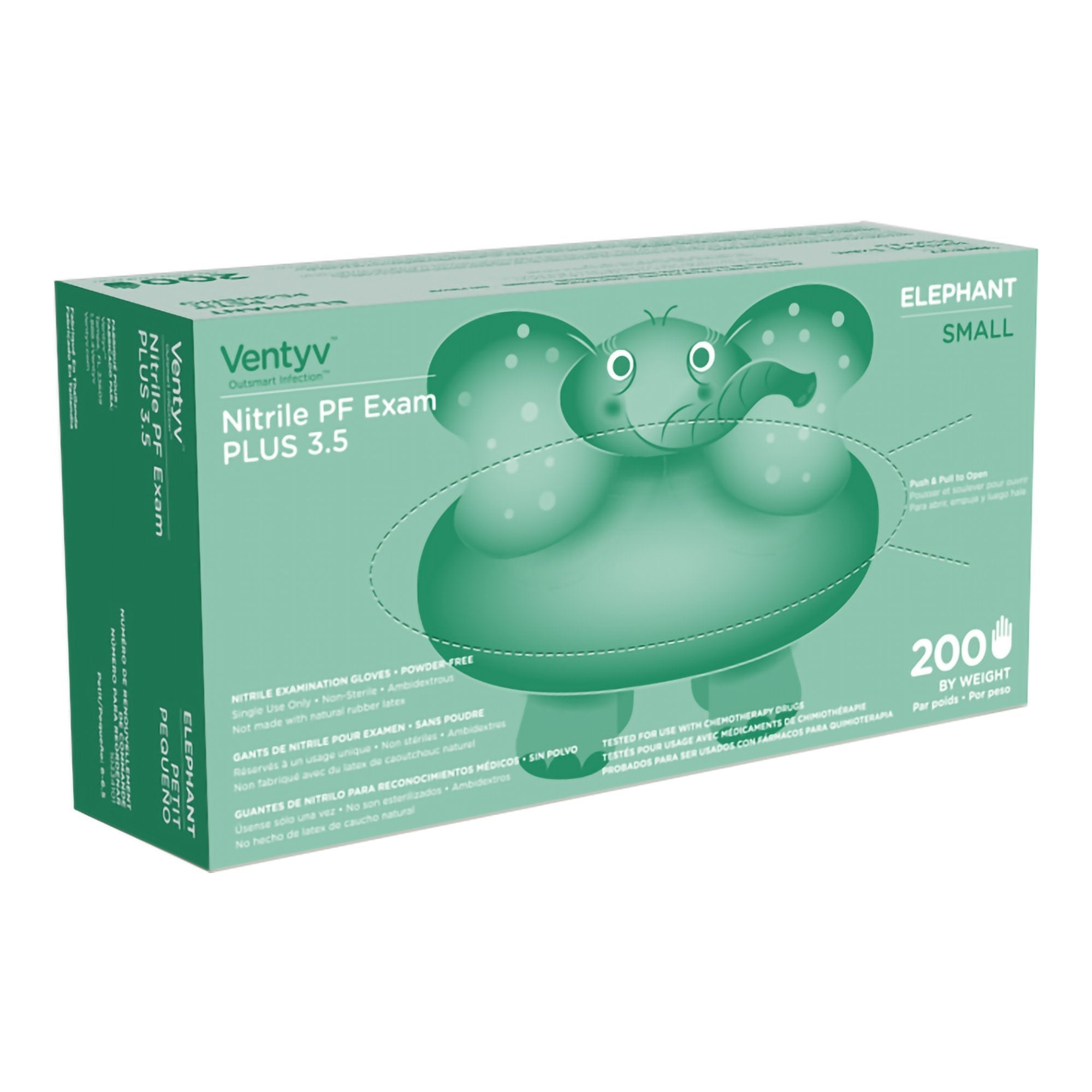 Exam Glove Ventyv Plus 3.5 ELEPHANT Small NonSterile Nitrile Standard Cuff Length Textured Fingertips Violet Chemo Tested