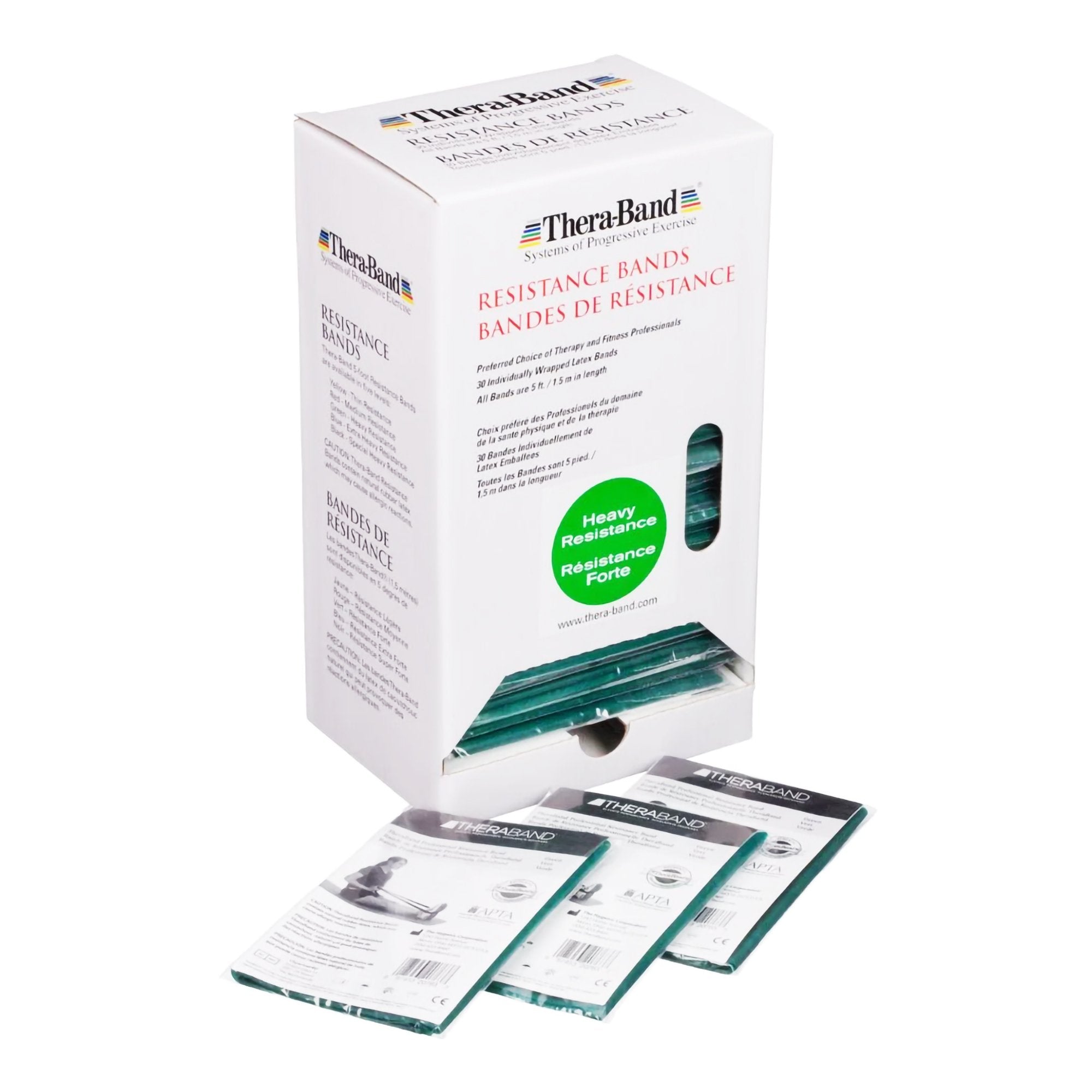 Exercise Resistance Band with Dispenser Box TheraBand Green 5 Foot Length Heavy Resistance