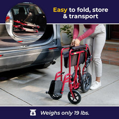 Drive Medical Expedition Aluminum Transport Wheelchair with Padded armrests and Swing-away Footrests ,12 inch Rear Wheels ,300 lbs Weight Capacity