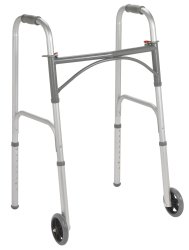 Dual Release Folding Walker with Wheels Adjustable Height drive Steel Frame 350 lbs. Weight Capacity 32 to 39 Inch Height, Packaging Type- Case