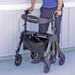 Stander EZ FOLD-N-GO Aluminium Rollator For Seniors and Elders, Wheel size 8inch With Height Adjustable from 10" to 14", Weight Capacity 500lbs, Black Walnut Color, 4360