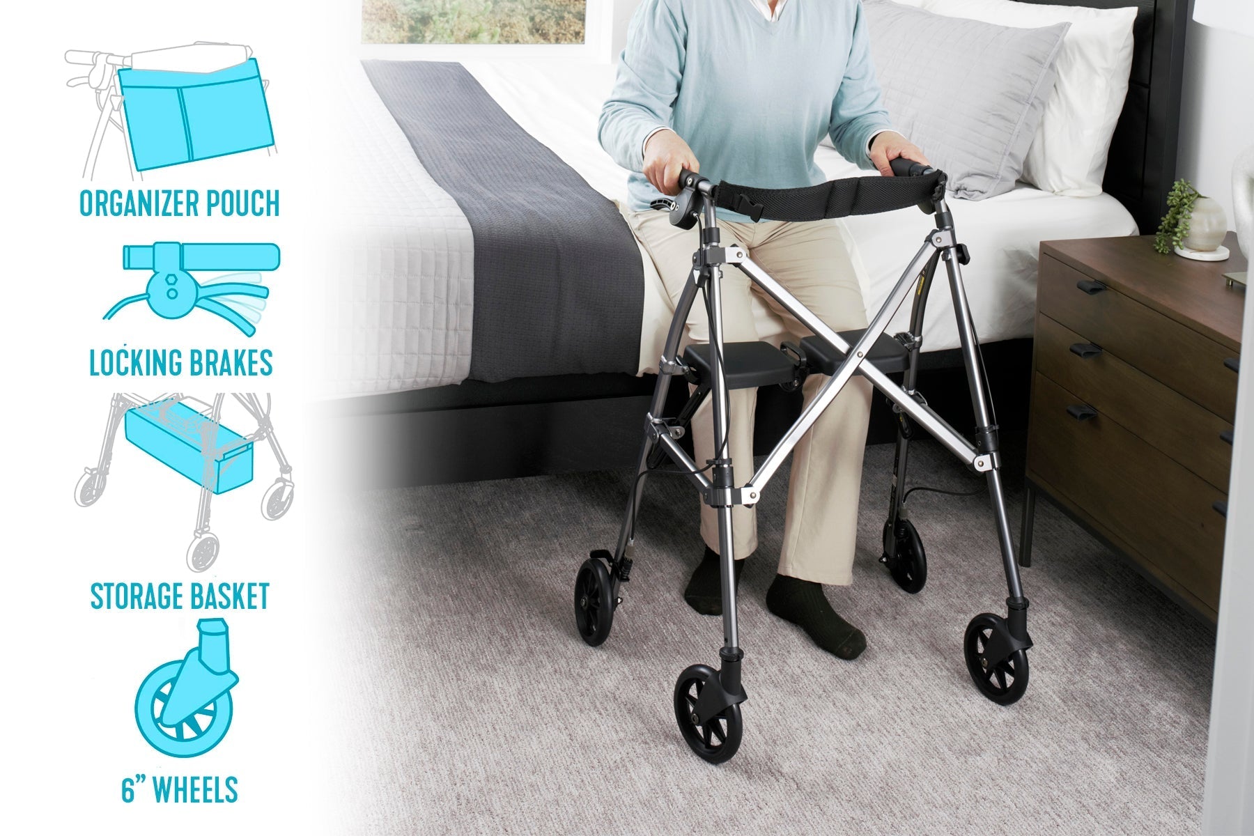 ez fold n go rollator black walnut each