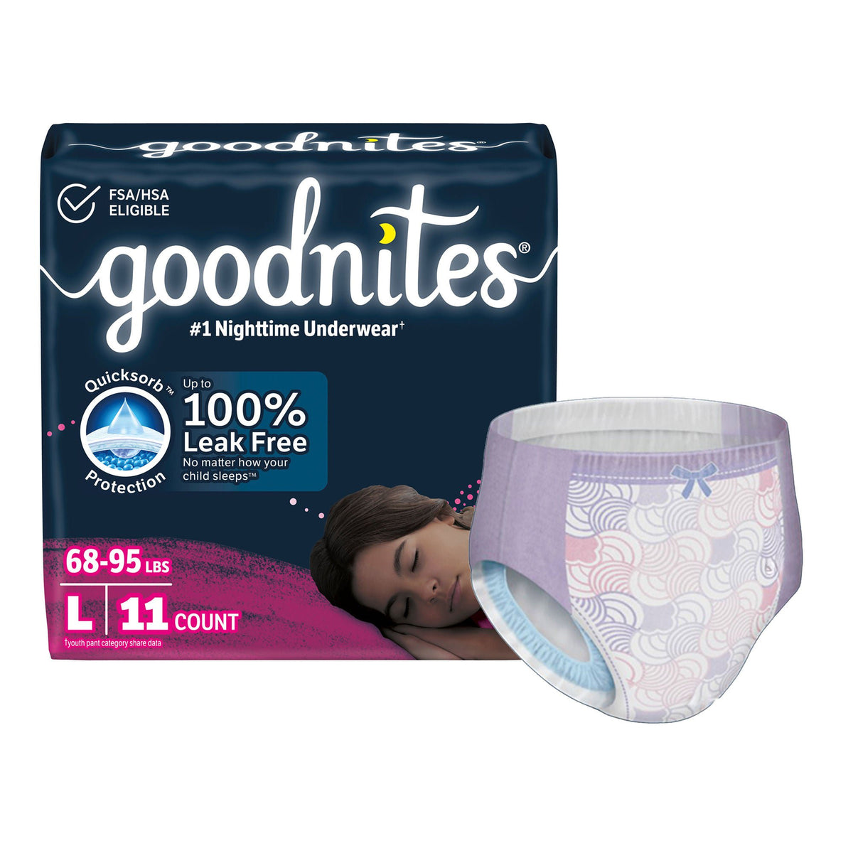 Female Youth Absorbent Underwear GoodNites Pull On with Tear Away Seams Large Disposable Heavy Absorbency | 4PK/Case Large · Case of 44