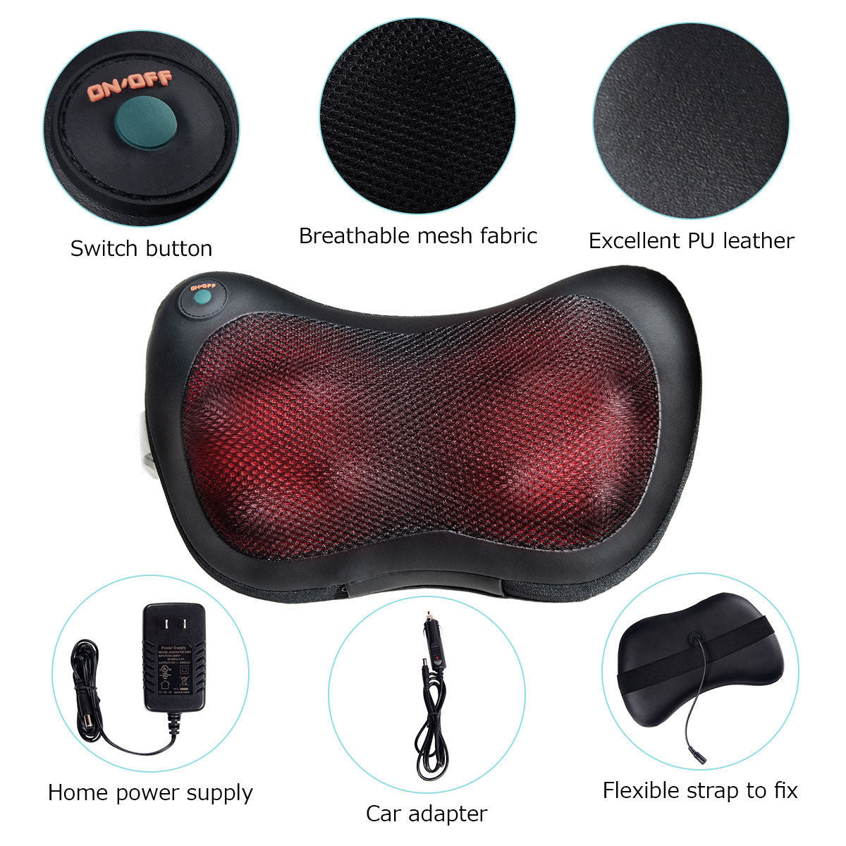 Shiatsu Shoulder Neck Back Massage Pillow with Heat Deep Kneading Massager Car Seat