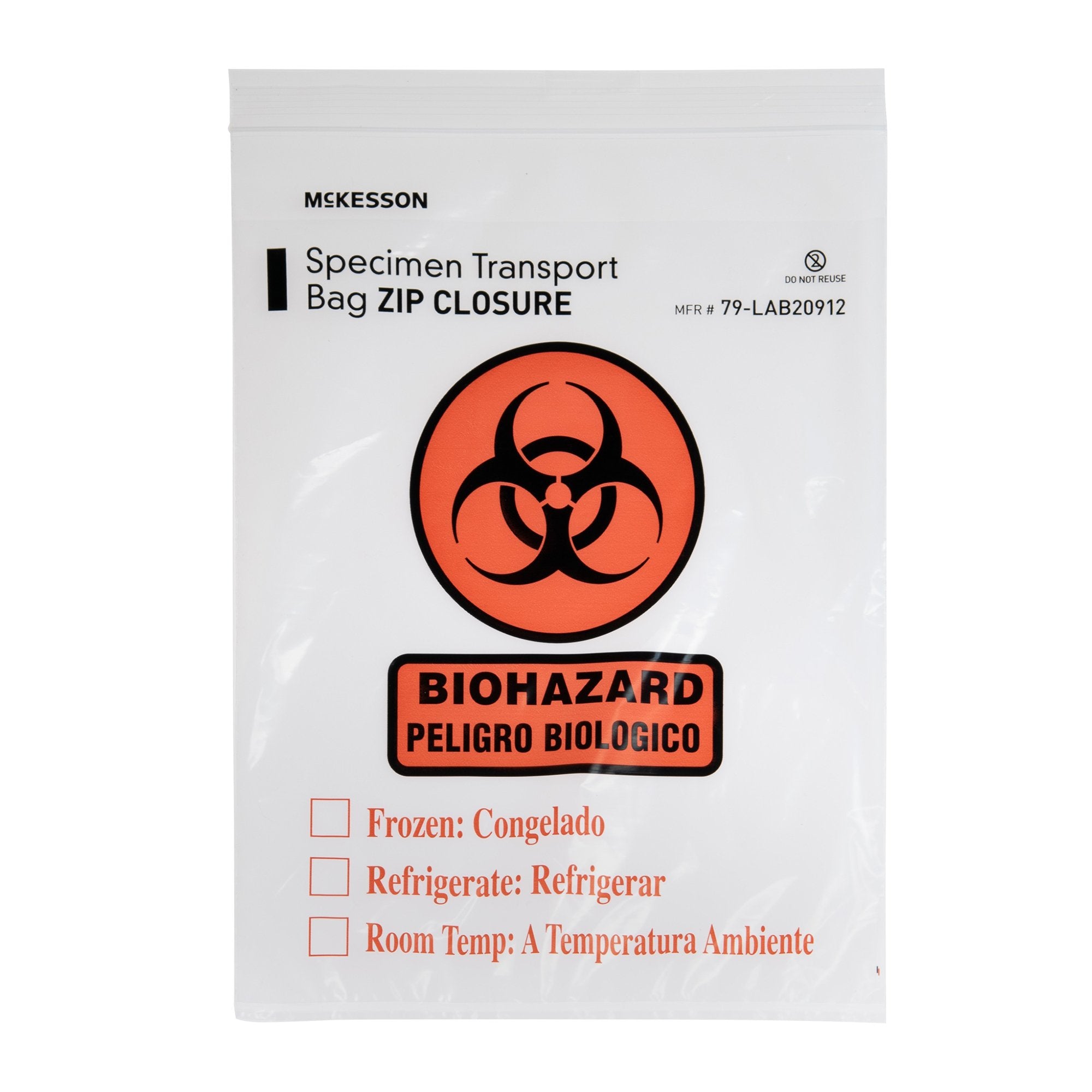 Specimen Transport Bag with Document Pouch McKesson 9 X 12 Inch Zip Closure Biohazard Symbol / Storage Instructions NonSterile, Packaging Type- Case