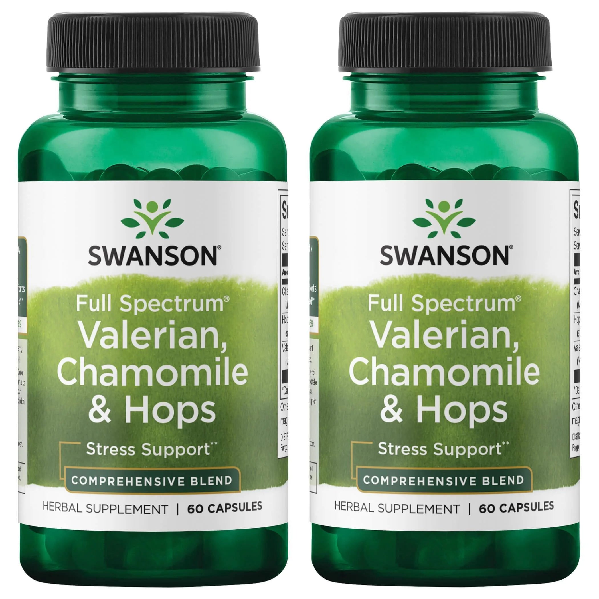 Swanson Full Spectrum Valerian, Chamomile & Hops 60 Caps 2 Pack