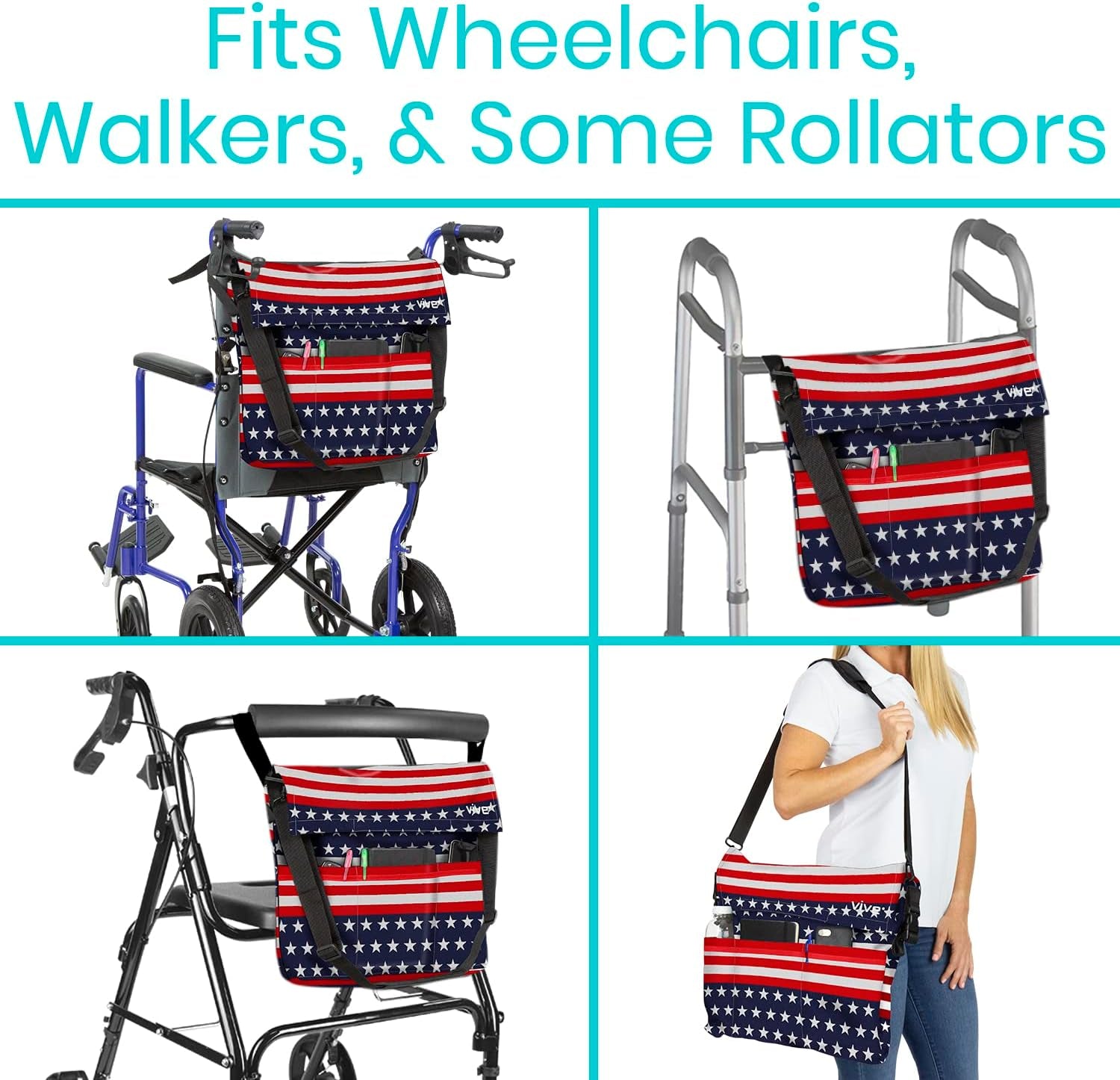 XL Wheelchair Bag - Waterproof, Scratch-Resistant, Double-Stitched, Machine Washable Accessory for Adults, Seniors, 15 Colors - Storage Walker Backpack to Hang on Back of Wheel Chair