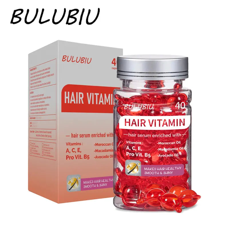 BULUBIU Hair Vitamin Conditioningserum -Leave-In Formula with Argan,Macadamia and Avocado Oils-Enriched with Vitamins A, C, E, Pro Vit,B5 -Women'S and Men'S Deepconditioning Conditioner, Capsule, 40Capsules Hair Treat Hair Treatmentserum