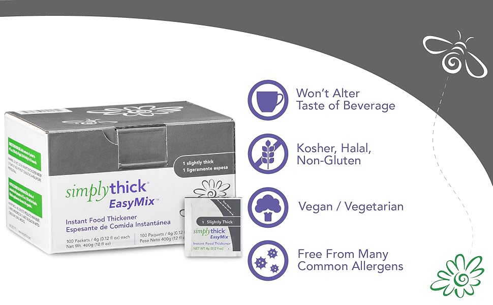 Food and Beverage Thickener SimplyThick Easy Mix 4 oz. Individual Packet Unflavored Gel IDDSI Level 1 Slightly Thick, Packaging Type- Box