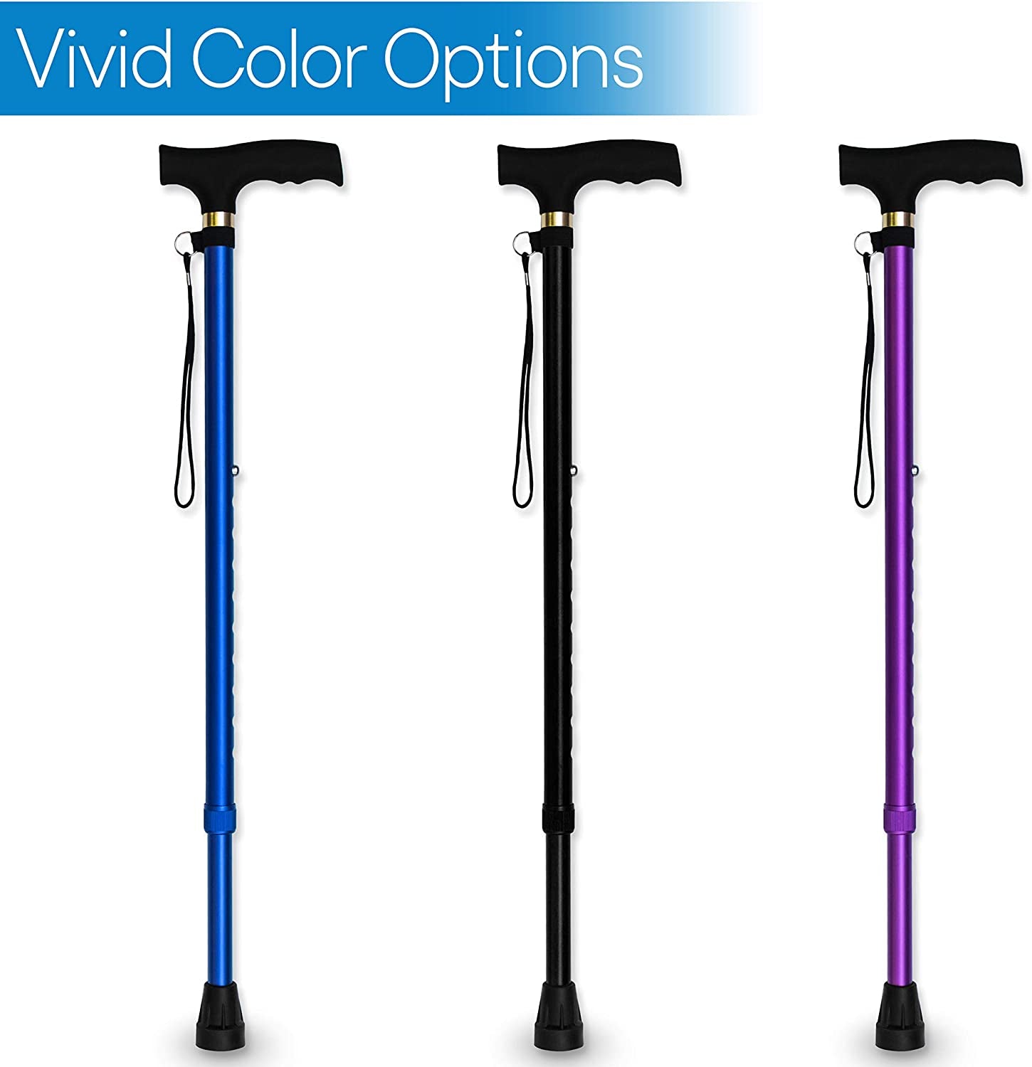 Walking Cane - Adjustable Walking Stick - Lightweight Aluminum Offset Cane with Ergonomic Handle and Wrist Strap - Ideal Daily Living Aid for Limited Mobility