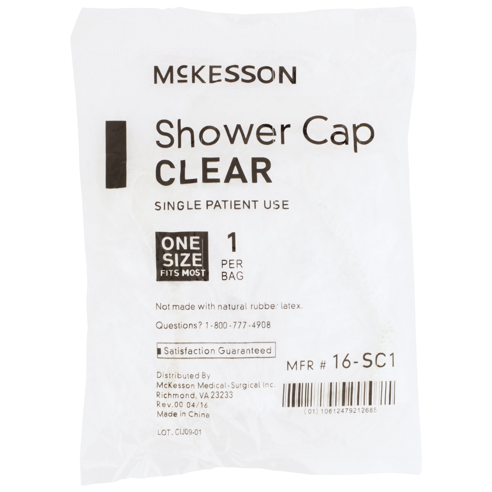 Shower Cap McKesson One Size Fits Most Clear, Packaging Type- Each