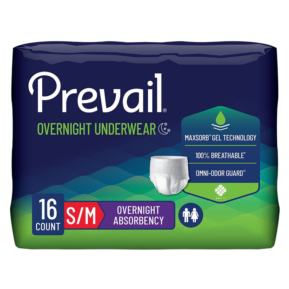 Prevail Overnight Absorbent Underwear – S/M & Large, Heavy Absorbency - S/M · Case of 64