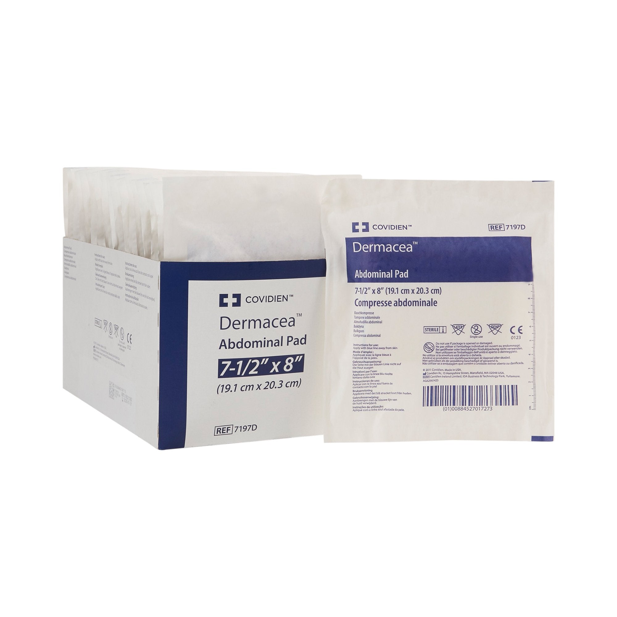 Abdominal Pad Dermacea 7-1/2 X 8 Inch Sterile 1 per Pack, Packaging Type- Case