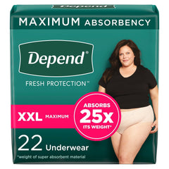 Female Adult Absorbent Underwear Depend Fresh Protection Waistband Style 2X Large Disposable Heavy Absorbency