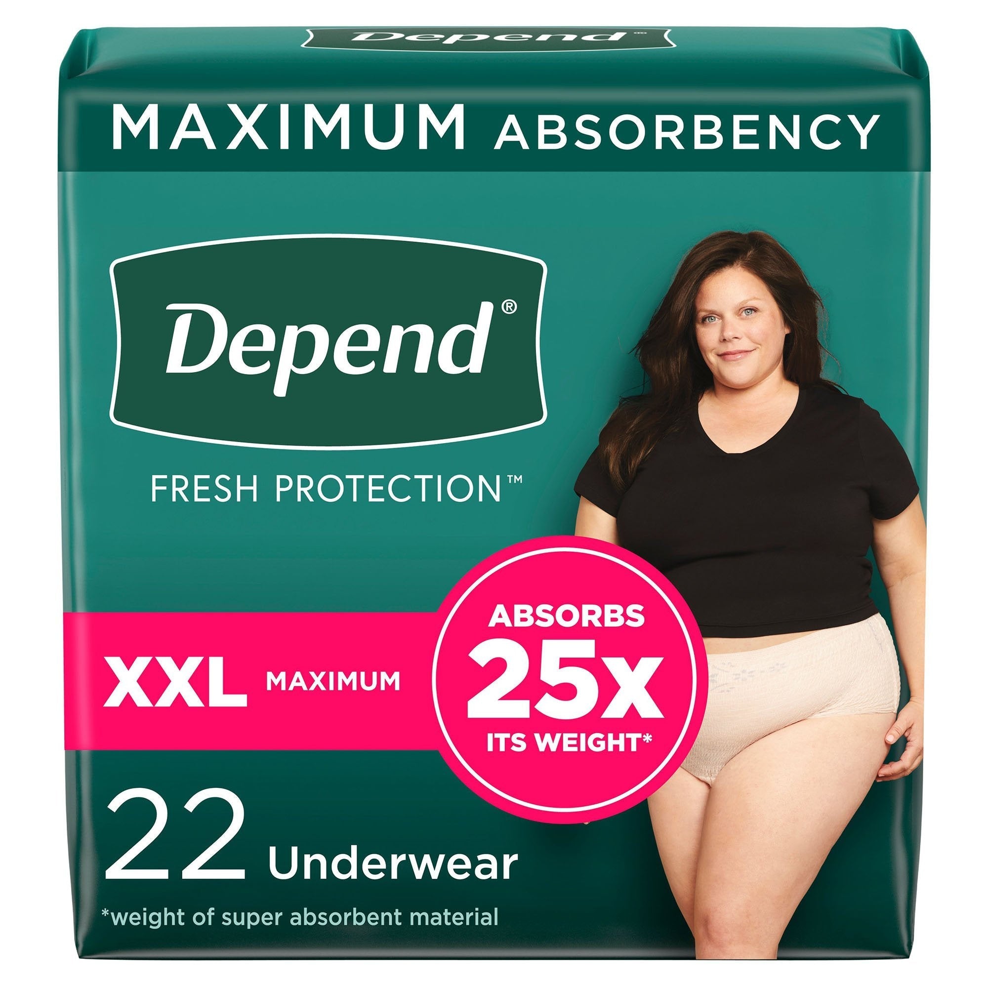 Female Adult Absorbent Underwear Depend Fresh Protection Waistband Style 2X Large Disposable Heavy Absorbency