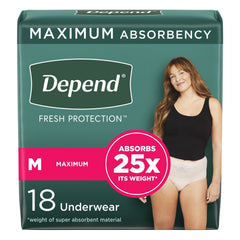 Female Adult Absorbent Underwear Depend Fresh Protection Waistband Style Medium Disposable Heavy Absorbency