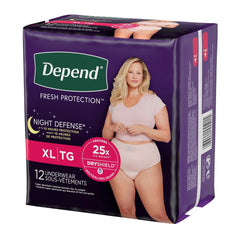 female adult absorbent underwear depend night defense waistband style x large disposable heavy absorbency packaging type case