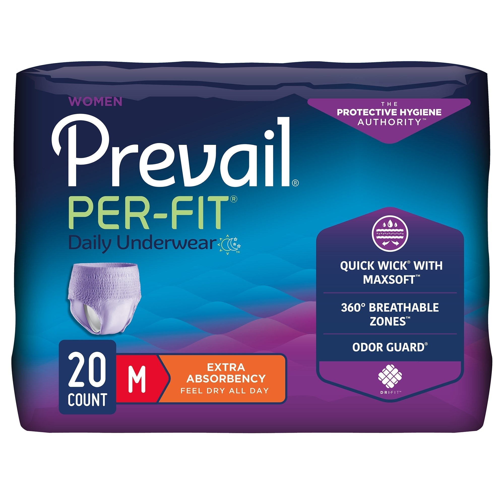 Female Adult Absorbent Underwear Prevail Per Fit Pull On with Tear Away Seams Medium Disposable Moderate Absorbency
