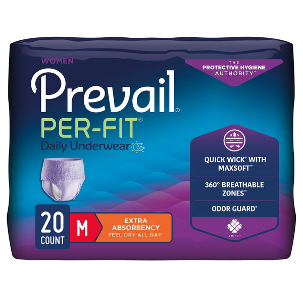Female Adult Absorbent Underwear Prevail Per Fit Pull On with Tear Away Seams Medium Disposable Moderate Absorbency